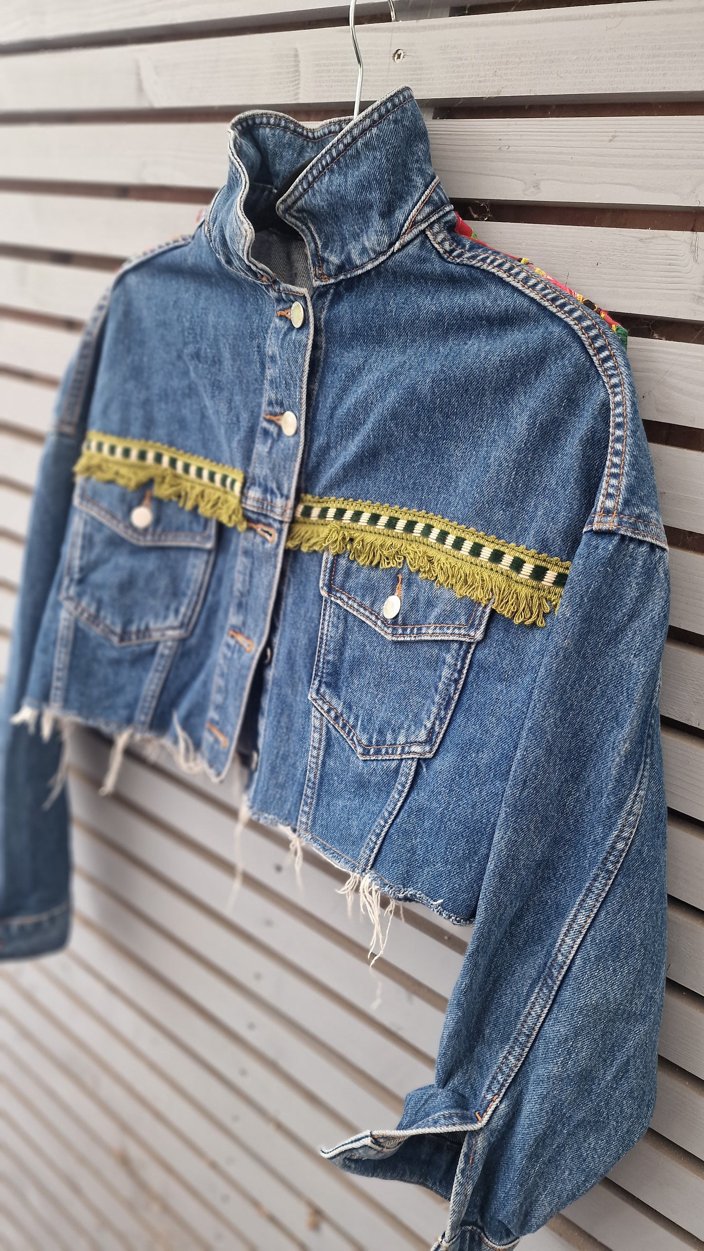 Boho cropped denim jacket