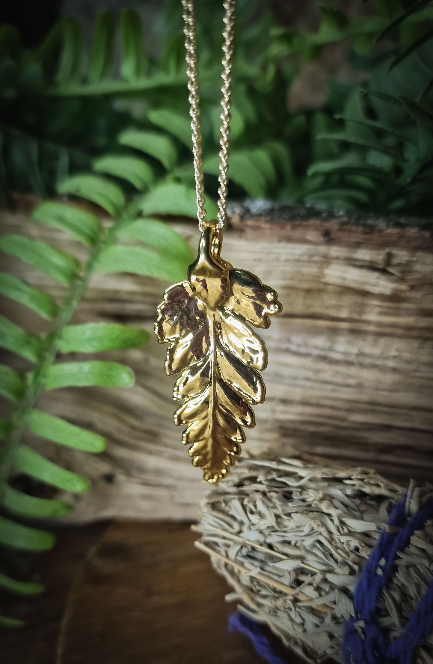 Real fern leaf necklace dipped in gold - 24" chain & Giftbox