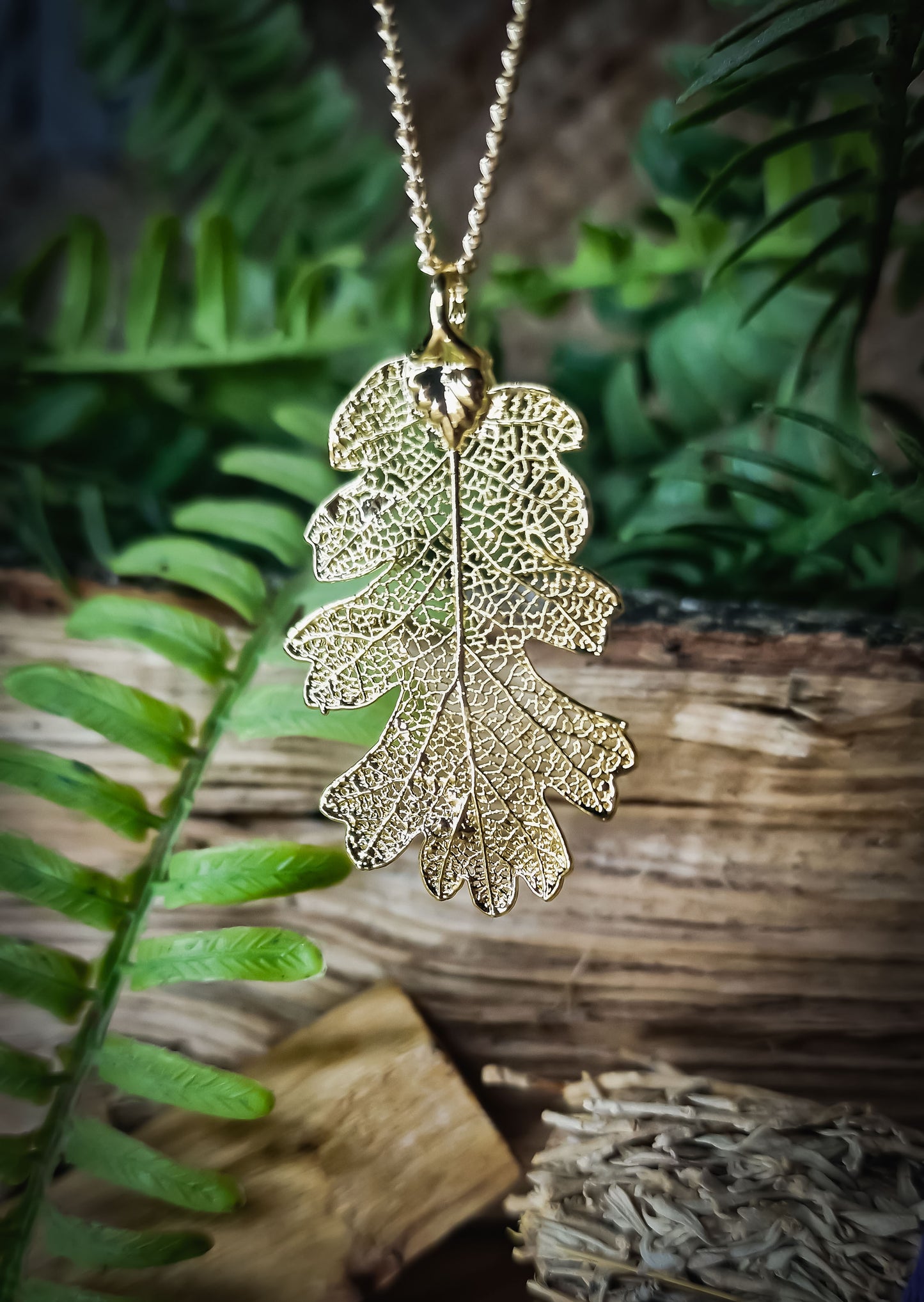 Real oak leaf necklace dipped in gold - 24" chain & giftbox