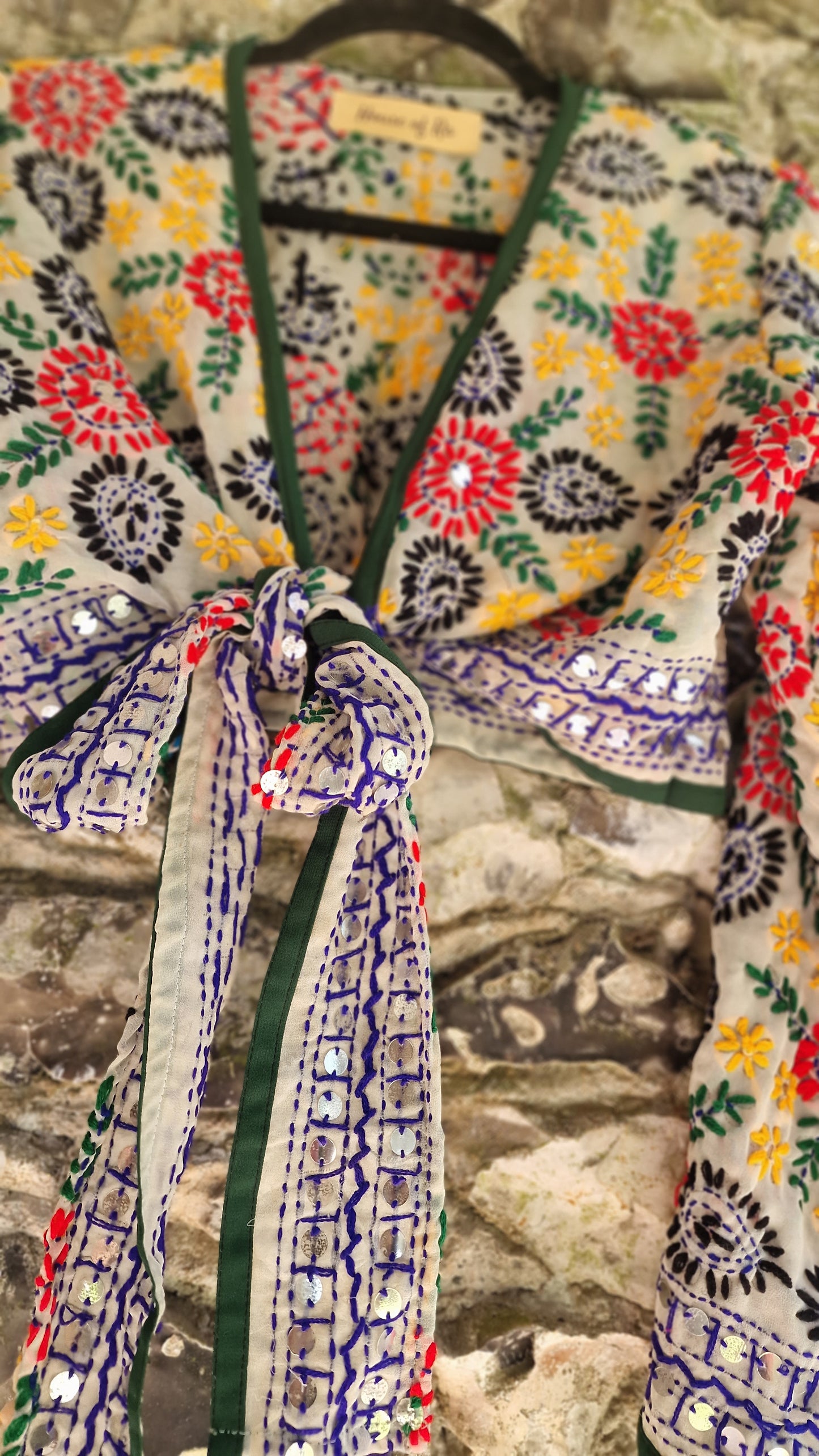 Embroidered Wrap Top - White/Blue
