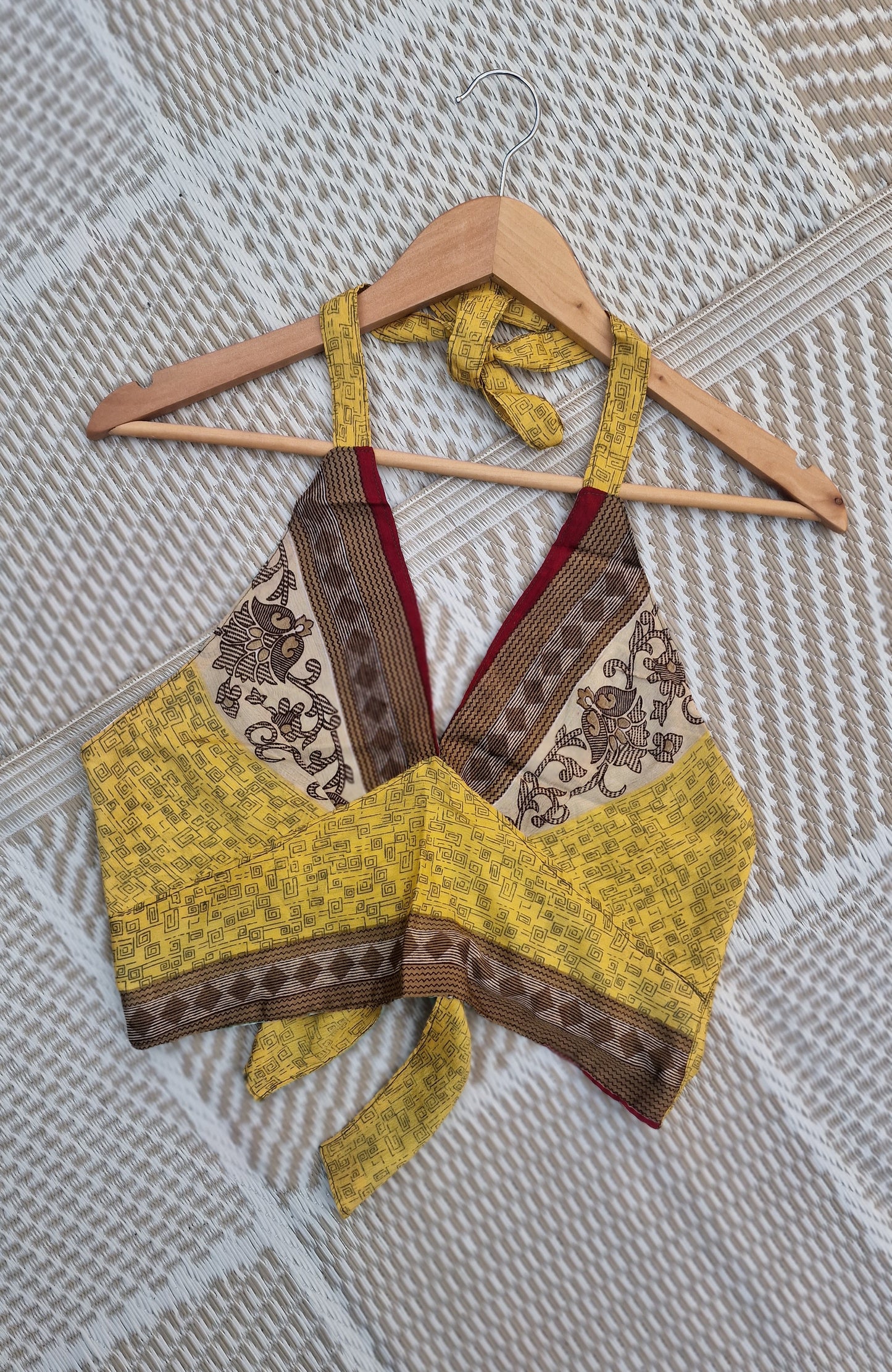 Reversible Sari wrap Top Yellow/light Blue