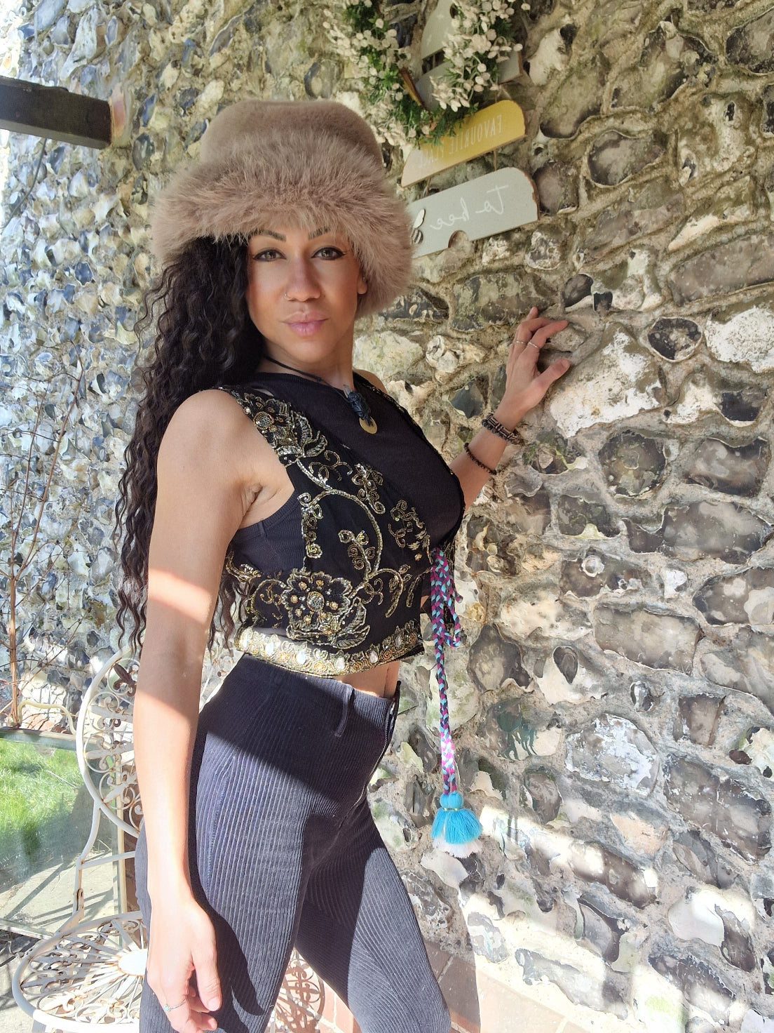 Black/Gold Sari Gilet