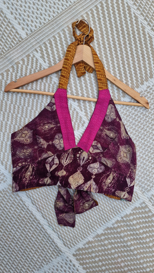 Reversible Sari wrap Top Deep Purple/Orange