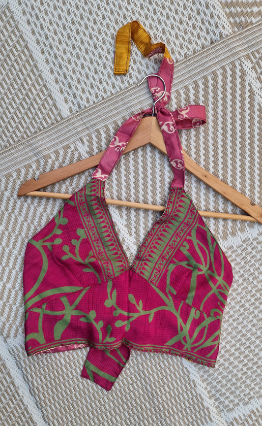 Reversible Sari wrap Top Dark Pink/Light pink