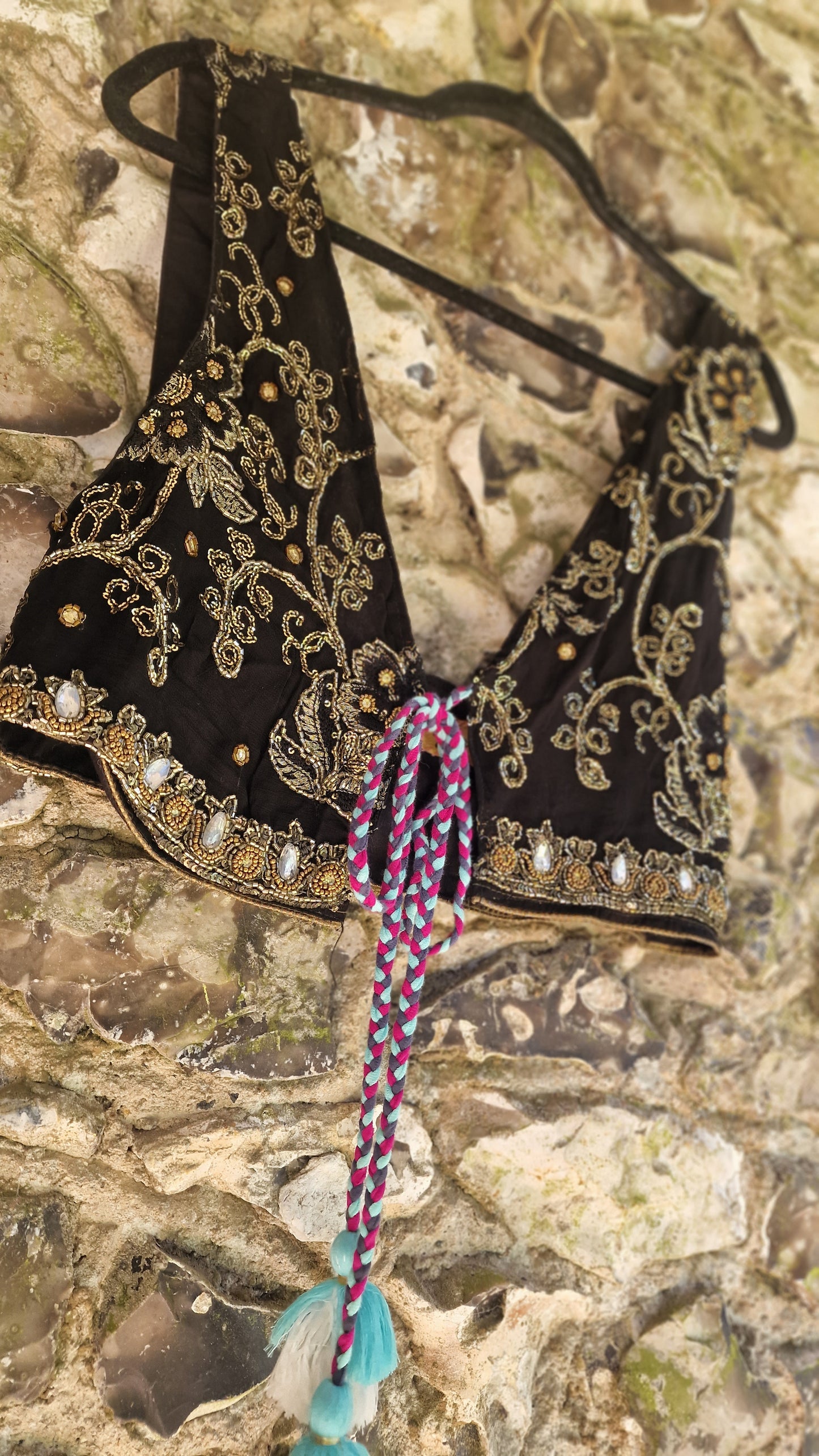 Black/Gold Sari Gilet