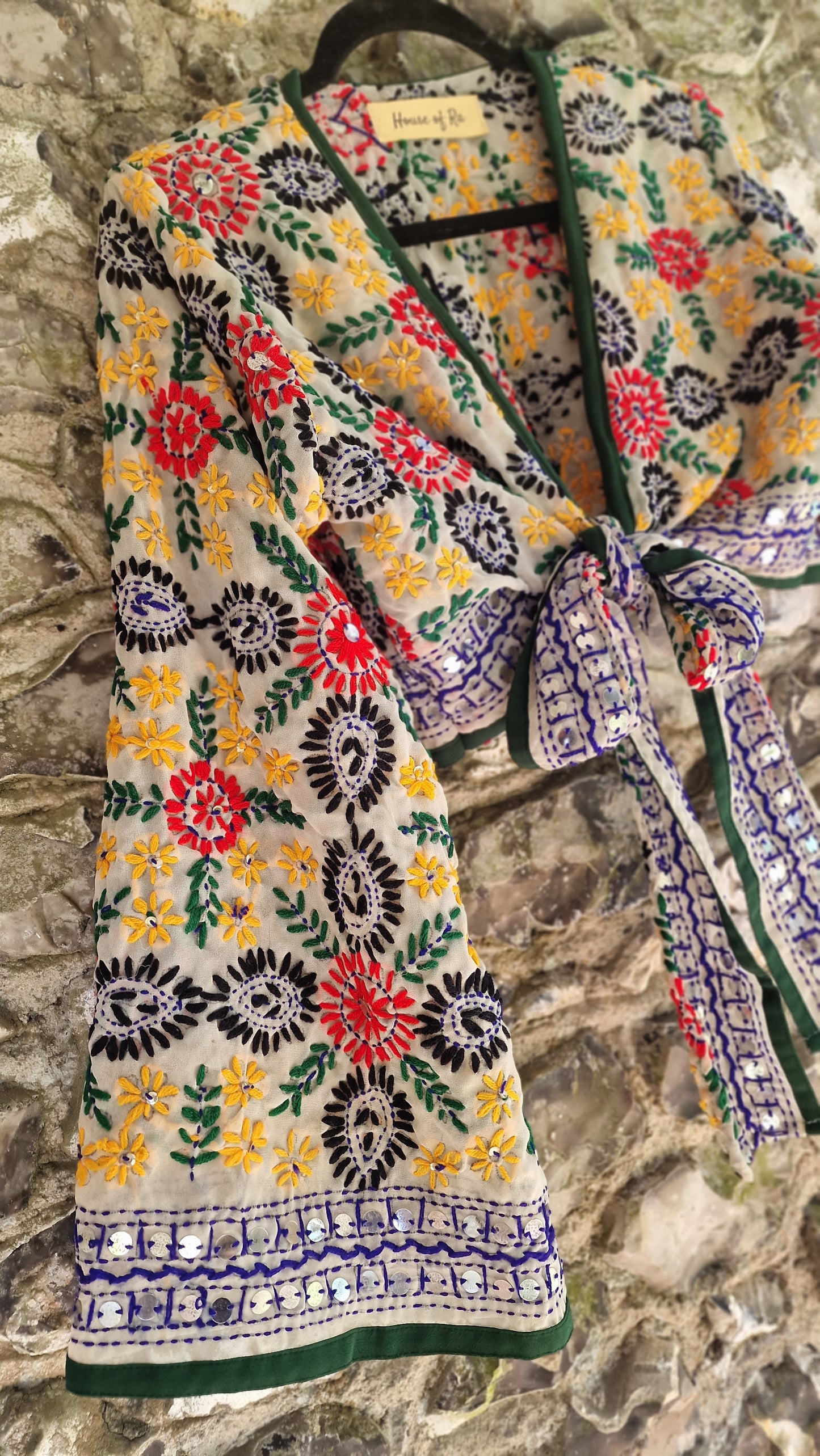 Embroidered Wrap Top - White/Blue