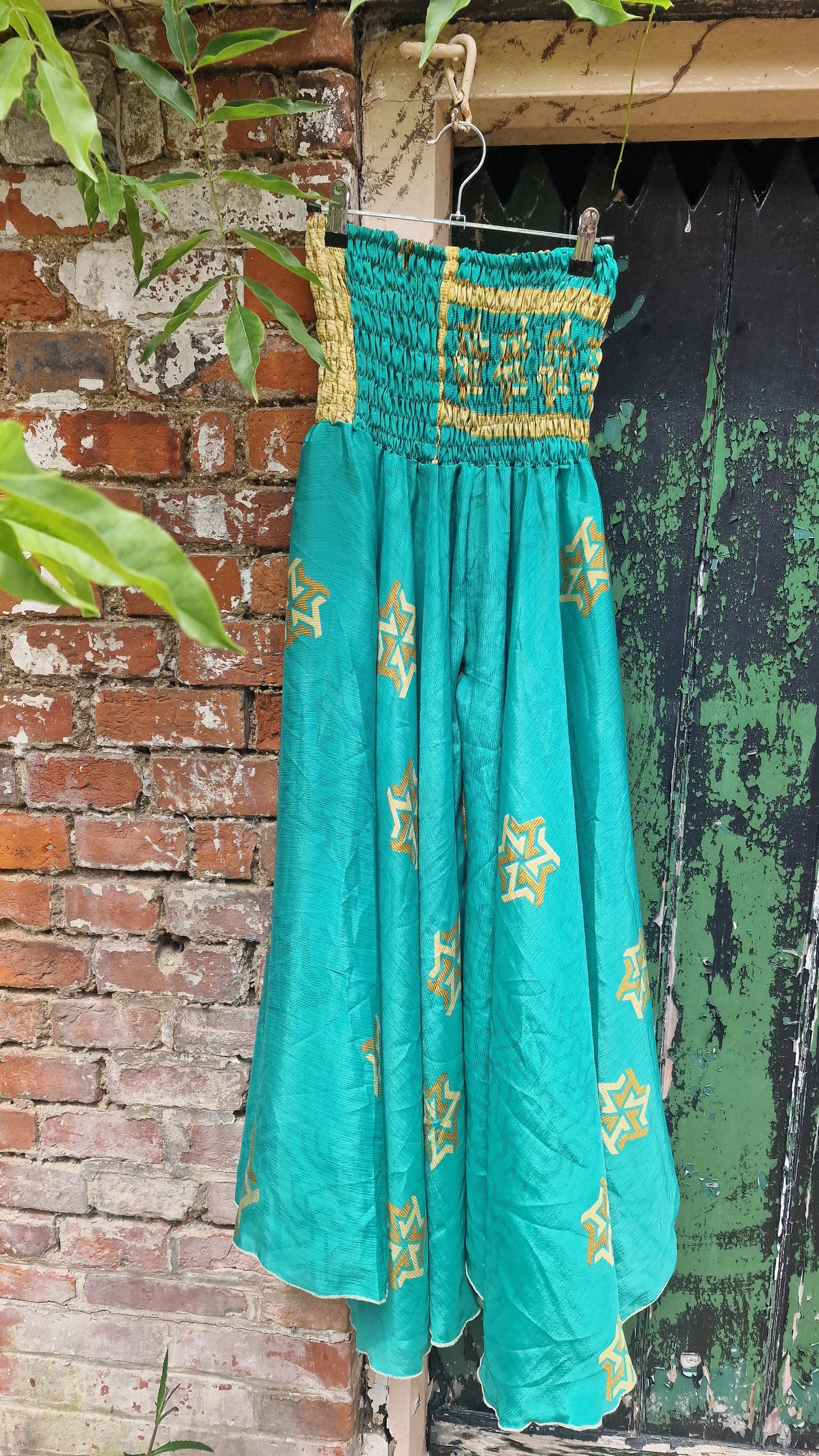 Green/Gold Recycled Sari palazzo trousers