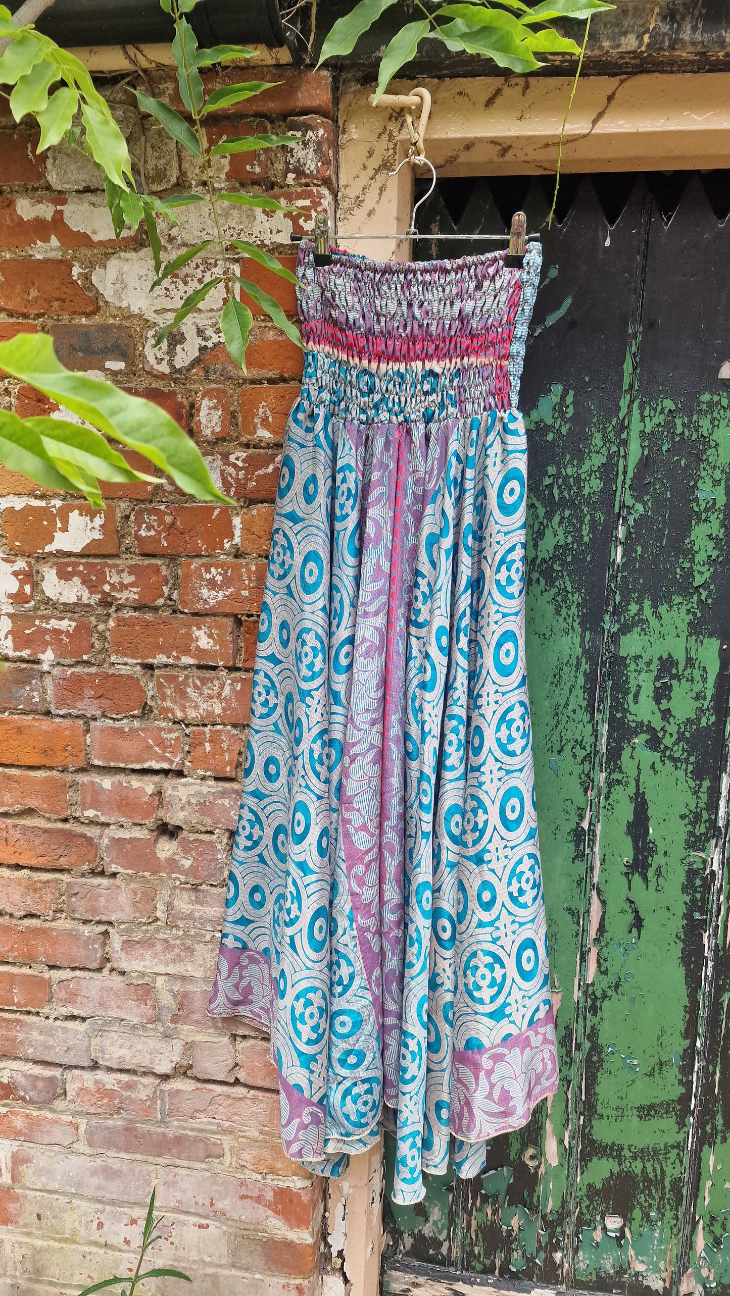 Blue/Pink Recycled Sari palazzo trousers
