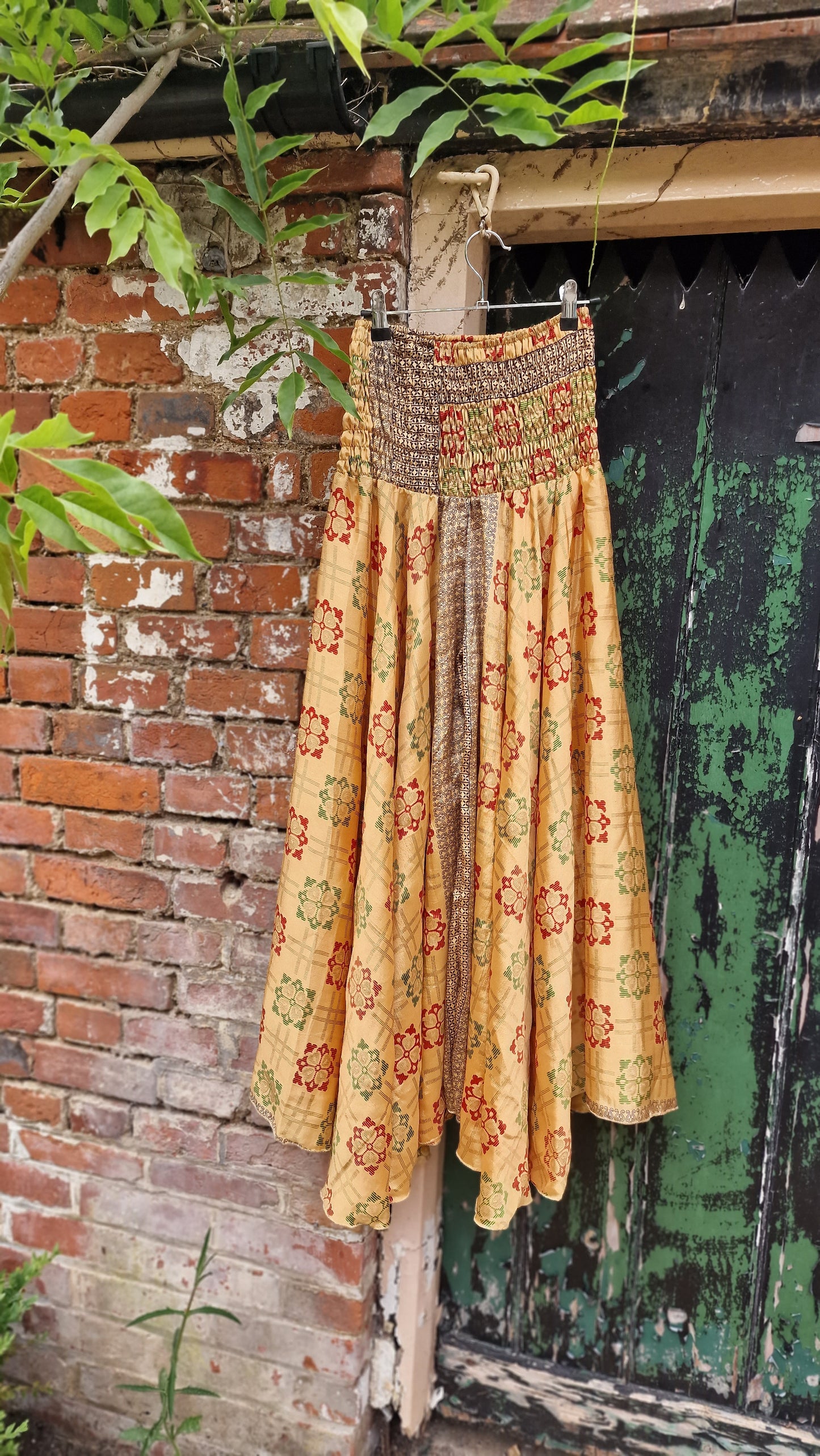 Gold red/green Recycled Sari palazzo trousers