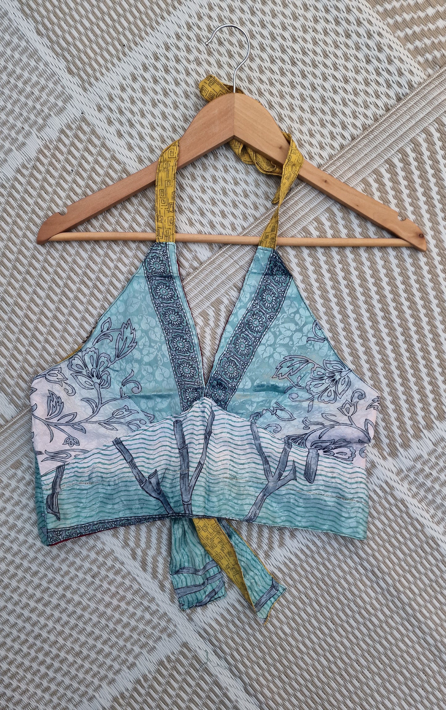 Reversible Sari wrap Top Yellow/light Blue