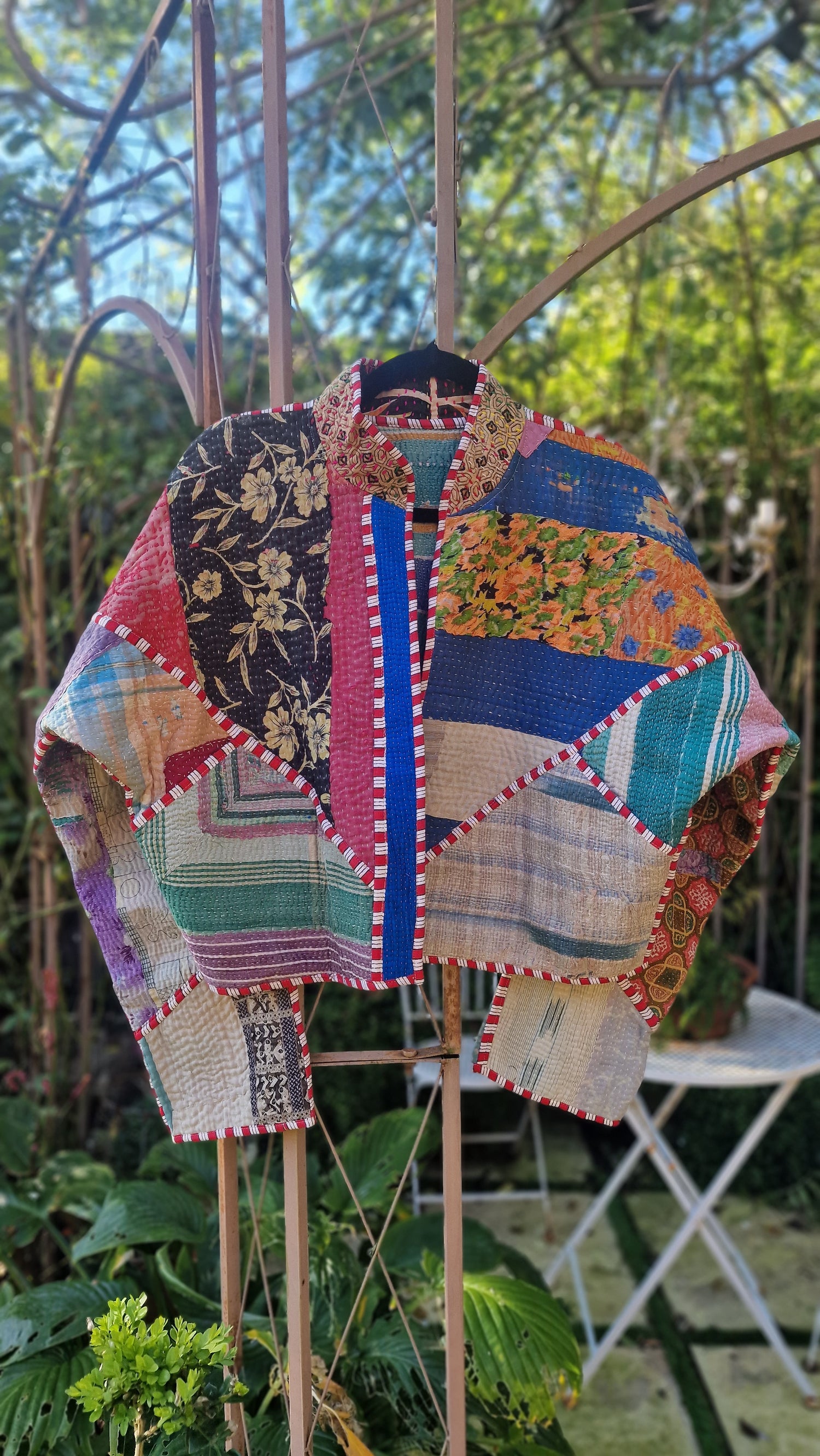 Vintage bohemian patchwork Kantha Jackets - short