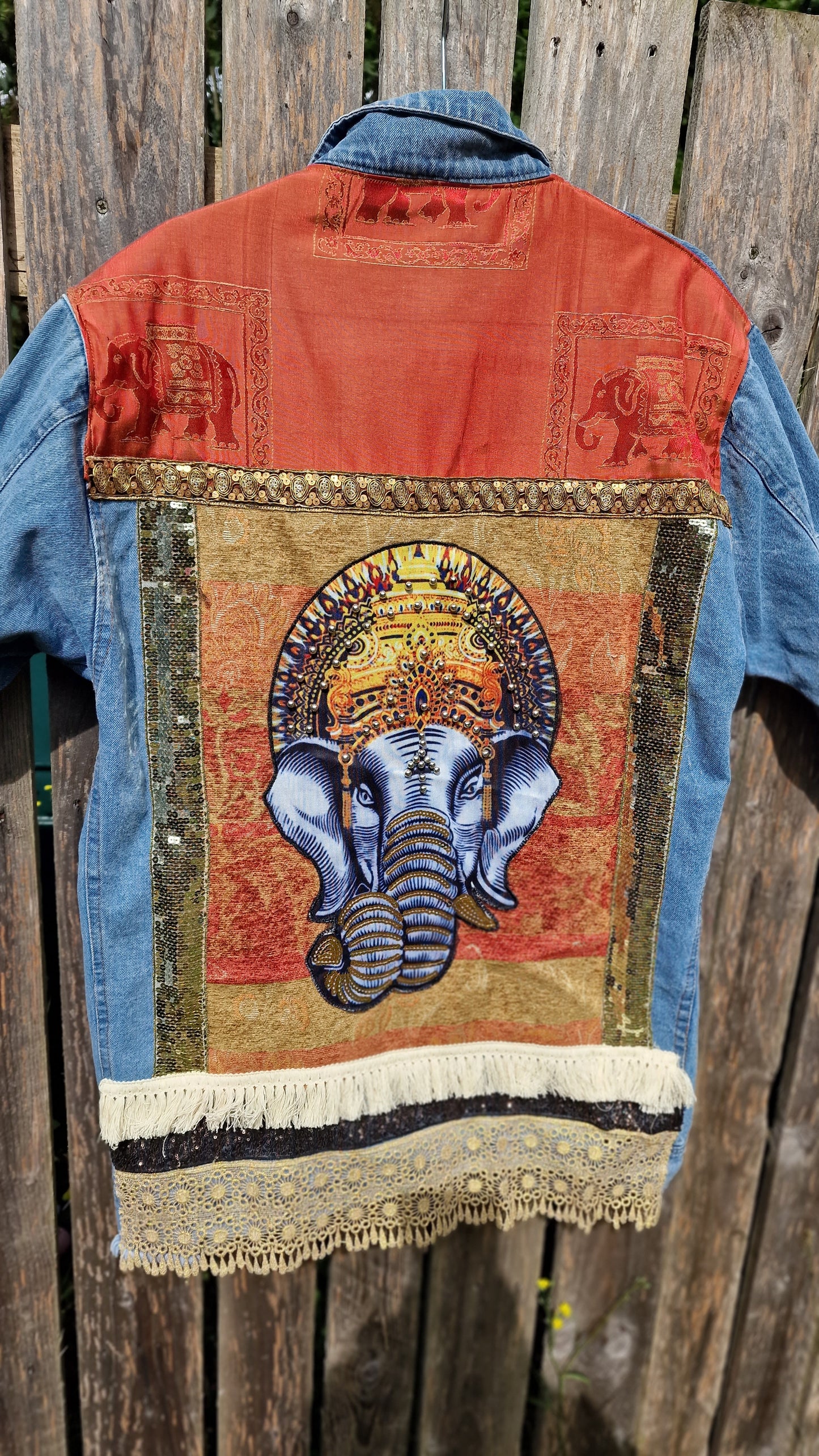 The bohemian Ganesha - Reworked denim jacket