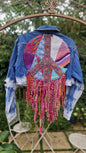 Tie Dye 'Peace' Tasselled Reworked Denim Jacket