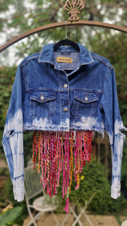 Tie Dye 'Peace' Tasselled Reworked Denim Jacket