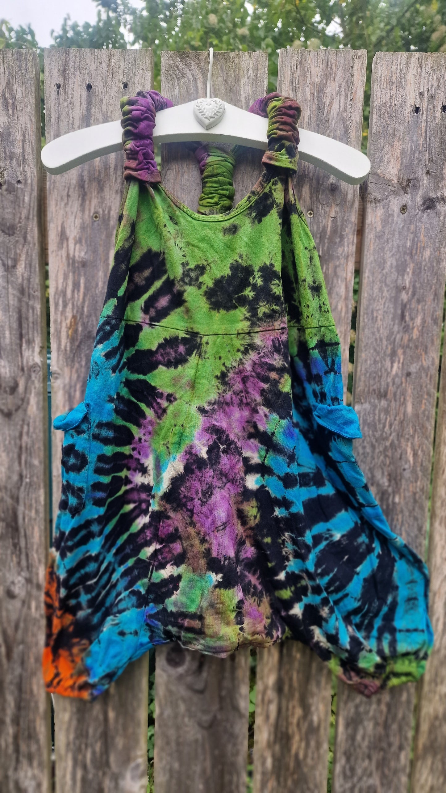 Tie Dye harem jump suit - Green/Purle/Blue