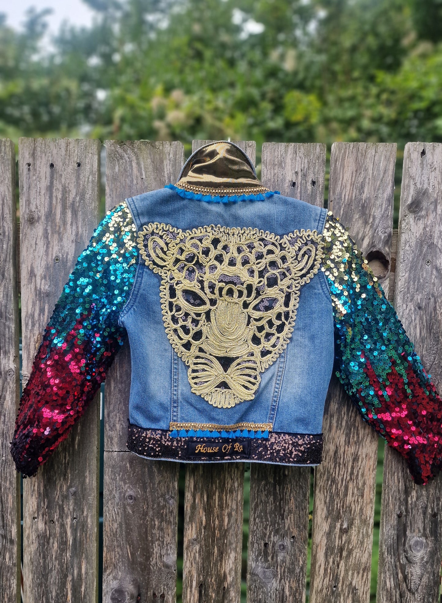 'The sequin Leopard' reworked denim jacket