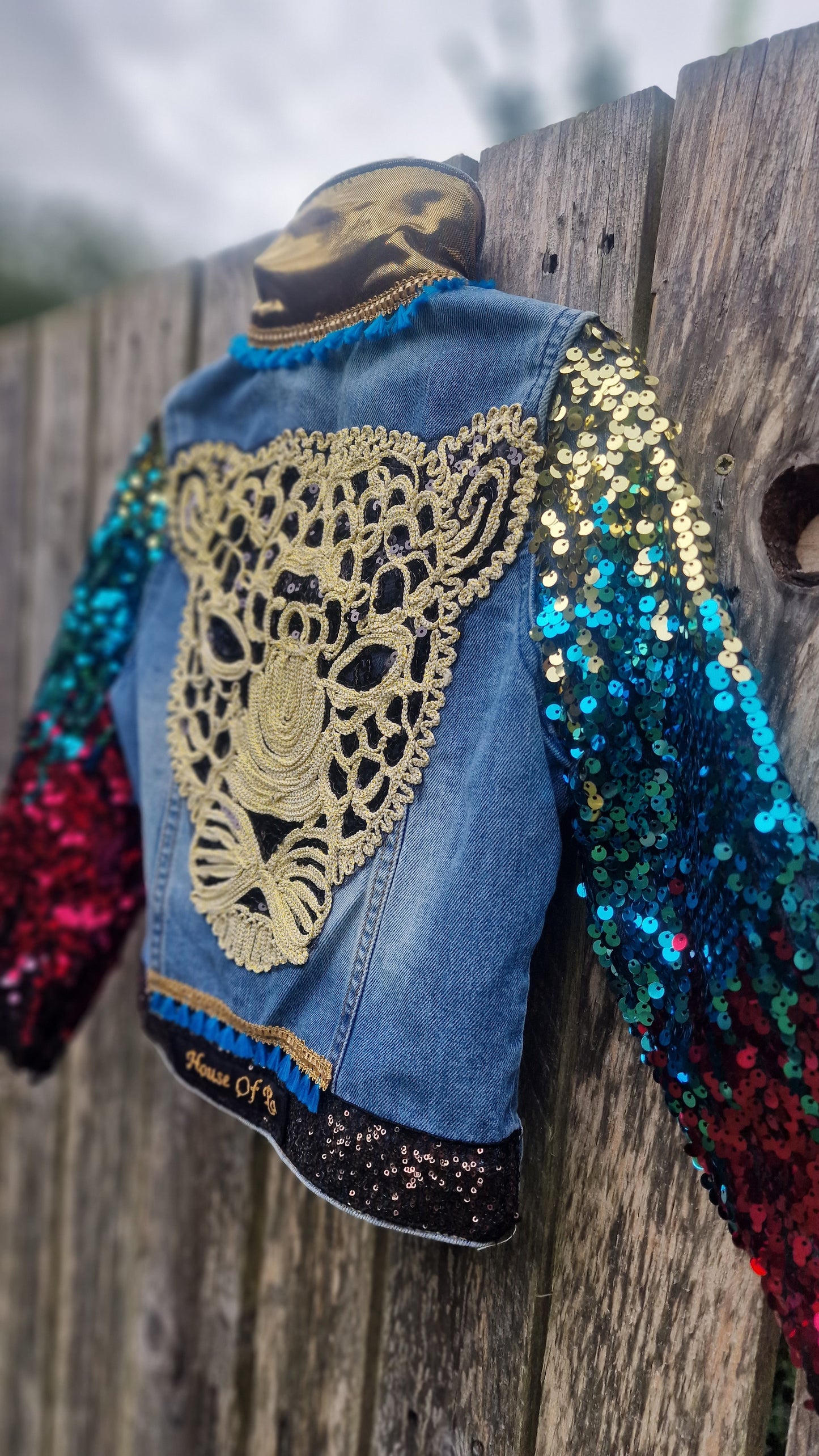 'The sequin Leopard' reworked denim jacket