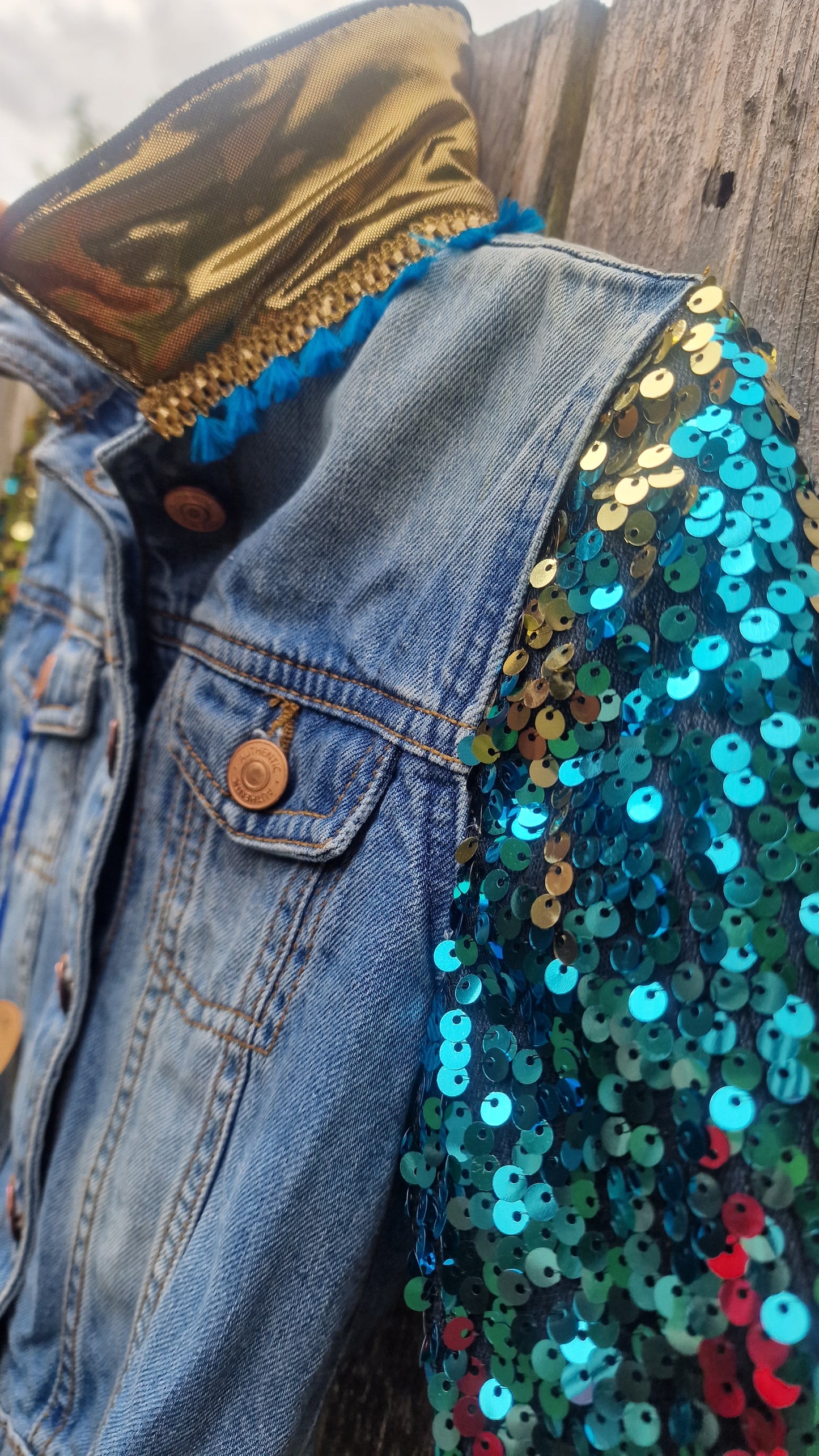 'The sequin Leopard' reworked denim jacket