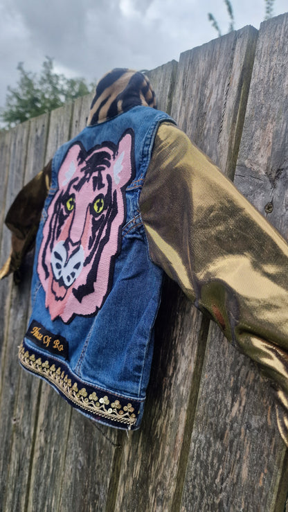 'The neon Tiger' reworked denim jacket