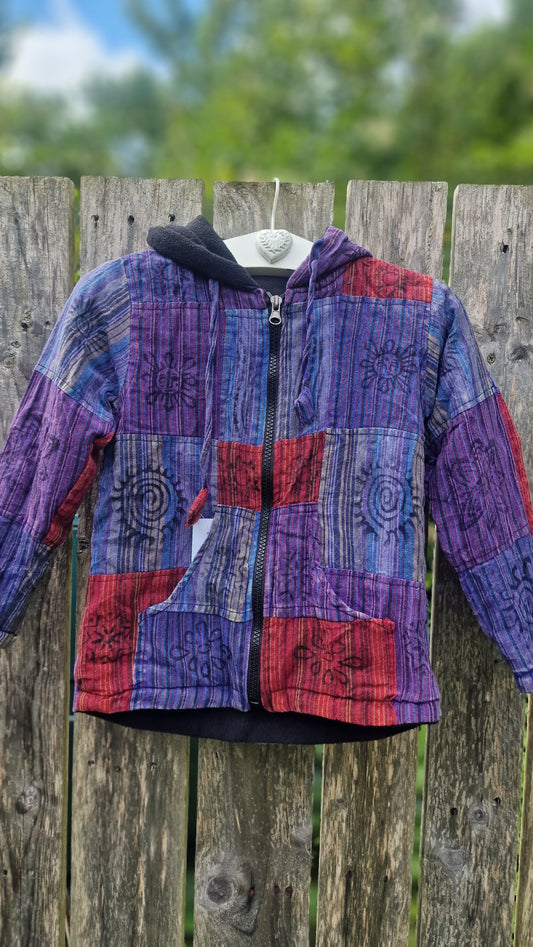 Patchwork pixie hooded fleece- Purple