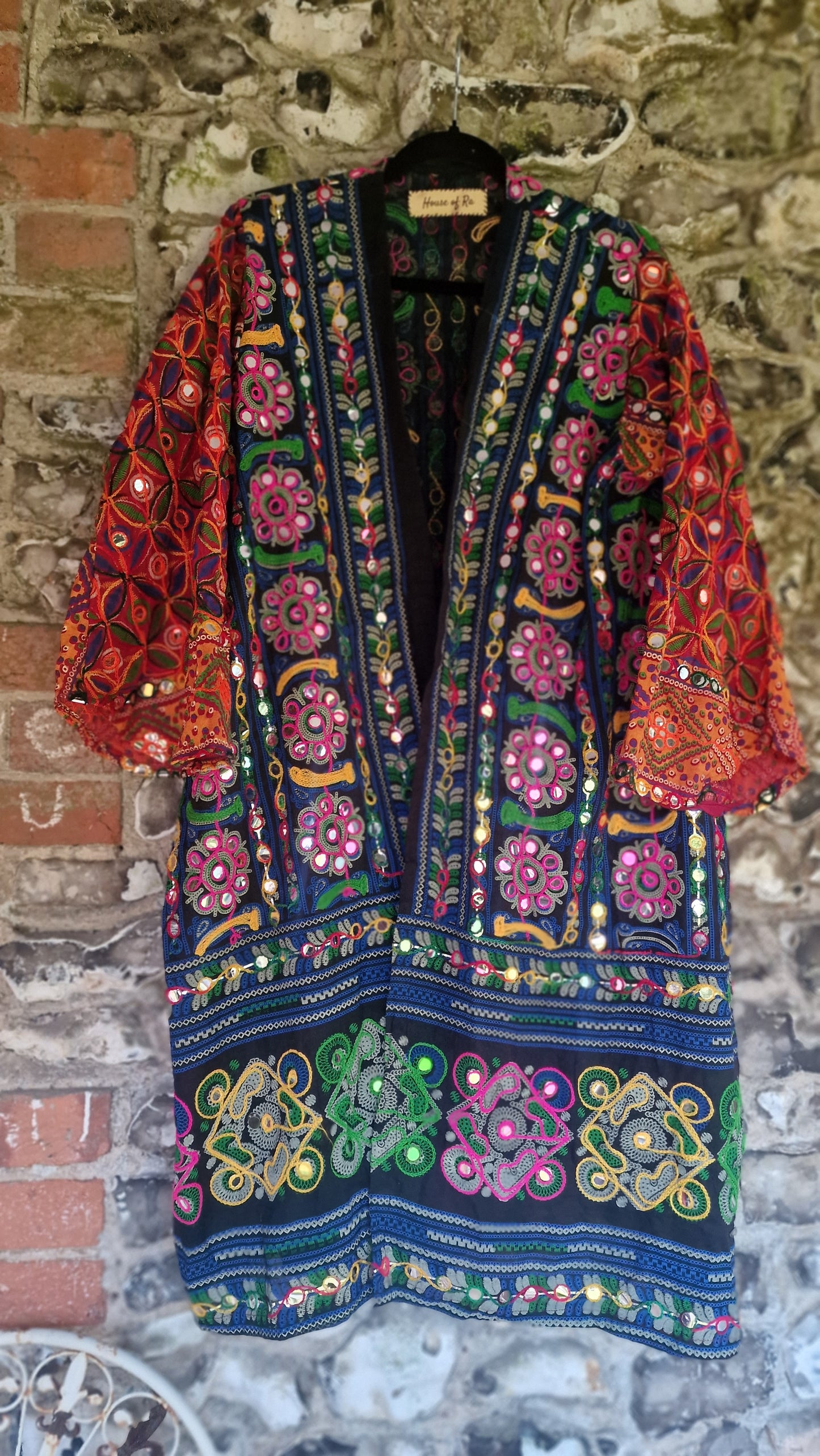 Handmade Mirrorwork Kimono - Pink/red