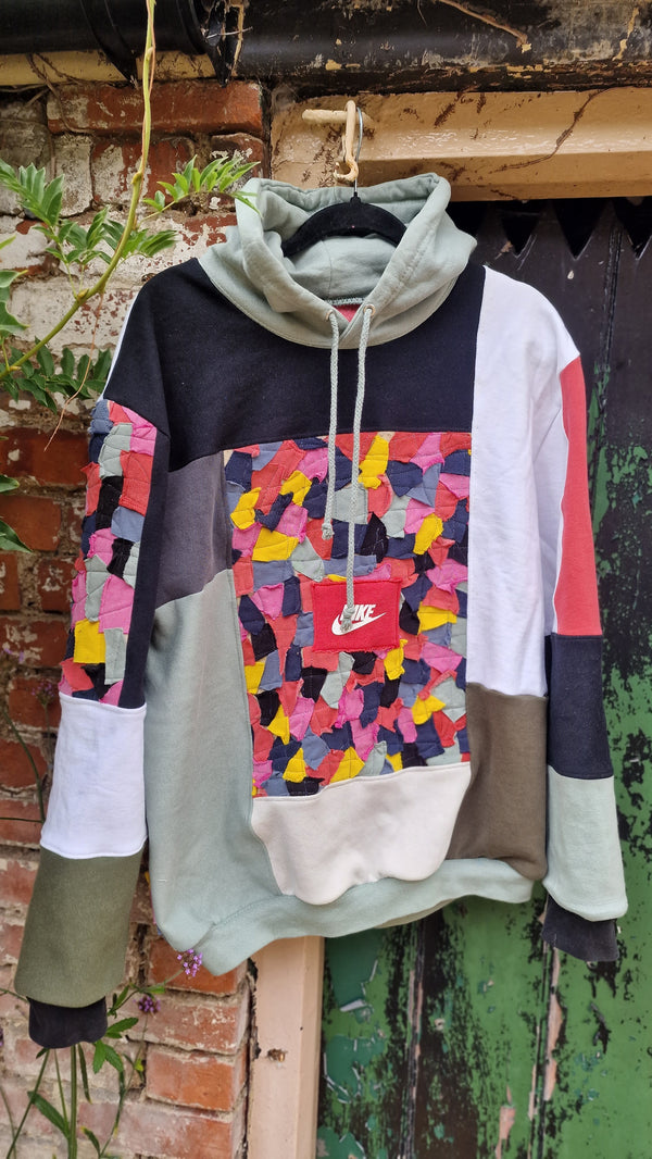 Reworked 'Nike' Scrap art fabric Hoodie