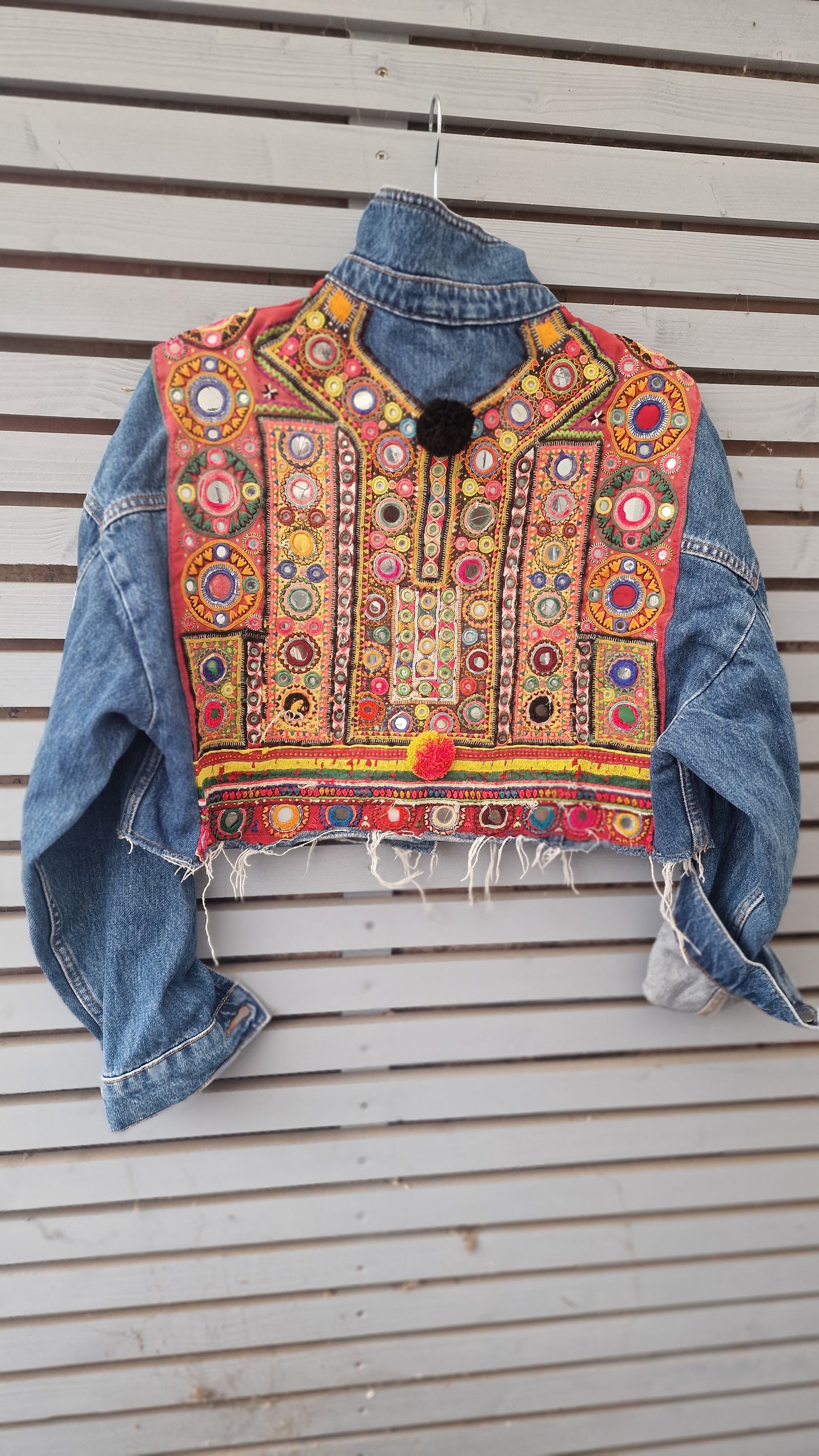 Boho cropped denim jacket
