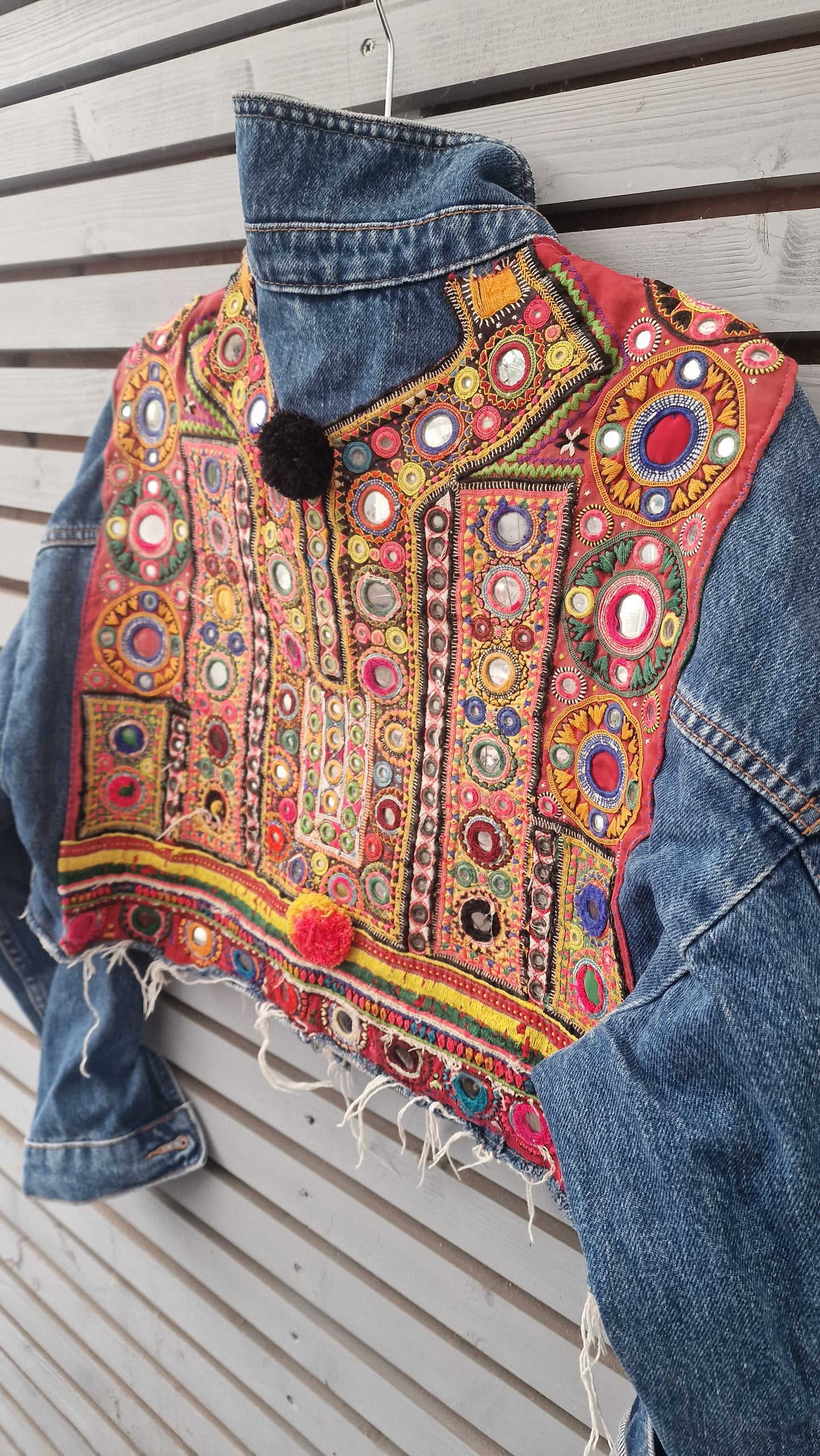 Boho cropped denim jacket