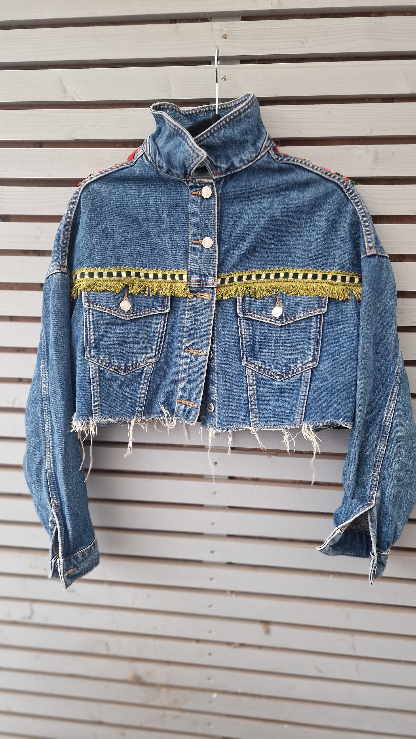 Boho cropped denim jacket