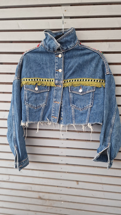 Boho cropped denim jacket