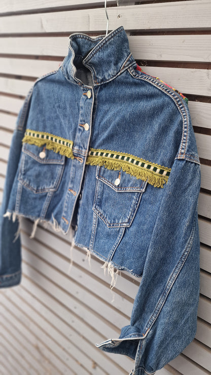 Boho cropped denim jacket