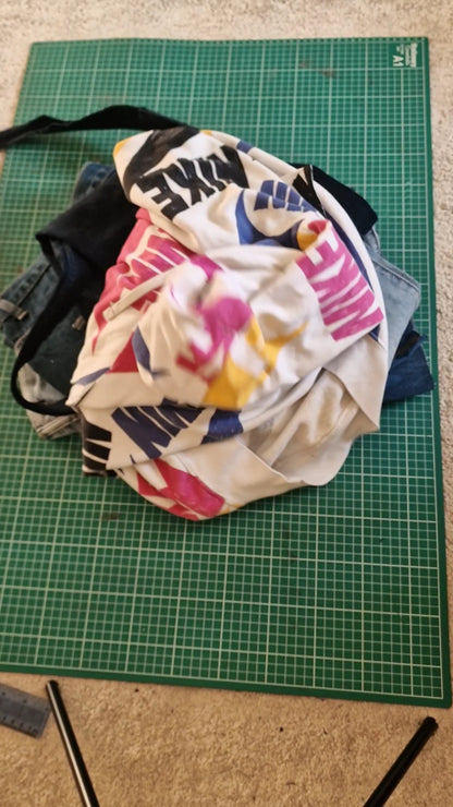 Nike X Denim Patchwork Scrap fabric bomber jacket