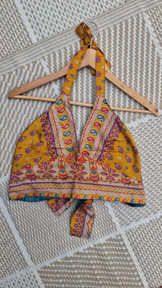 Reversible Sari wrap Top Mustard-Purple/Blue