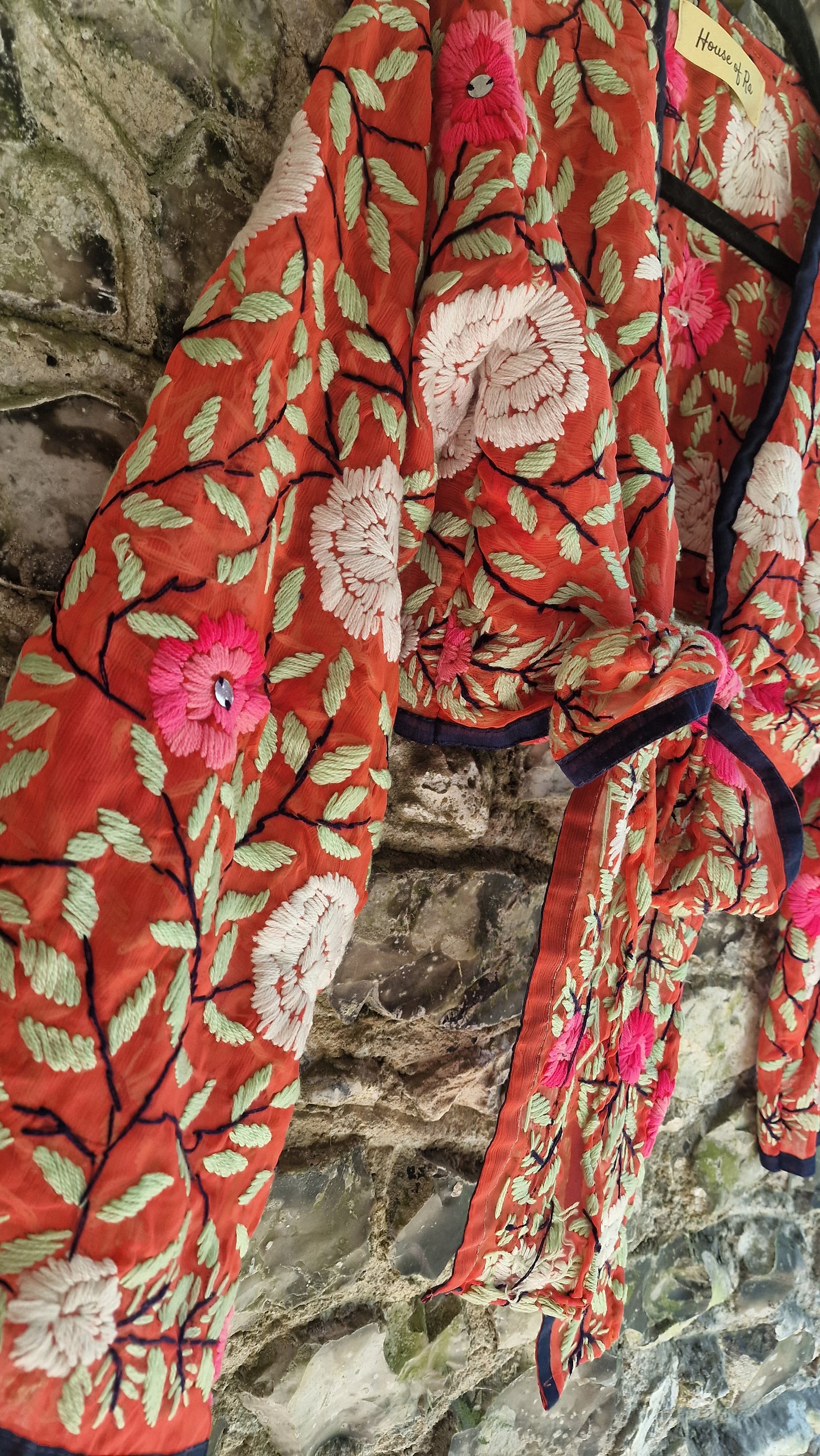 Embroidered Wrap Top - Orange