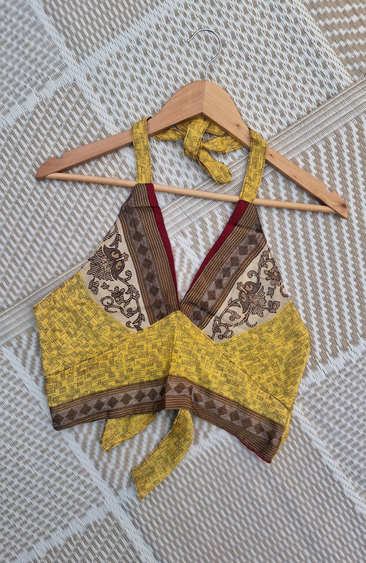 Reversible Sari wrap Top Yellow/light Blue