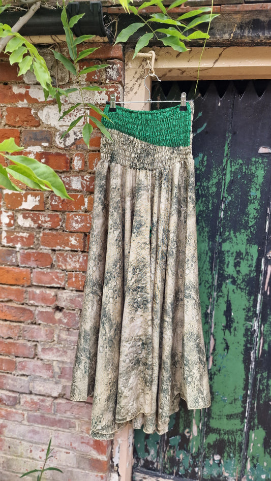Green/Beige Snake print Recycled Sari palazzo trousers