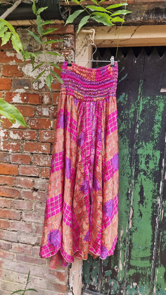 Pink squares Recycled Sari palazzo trousers