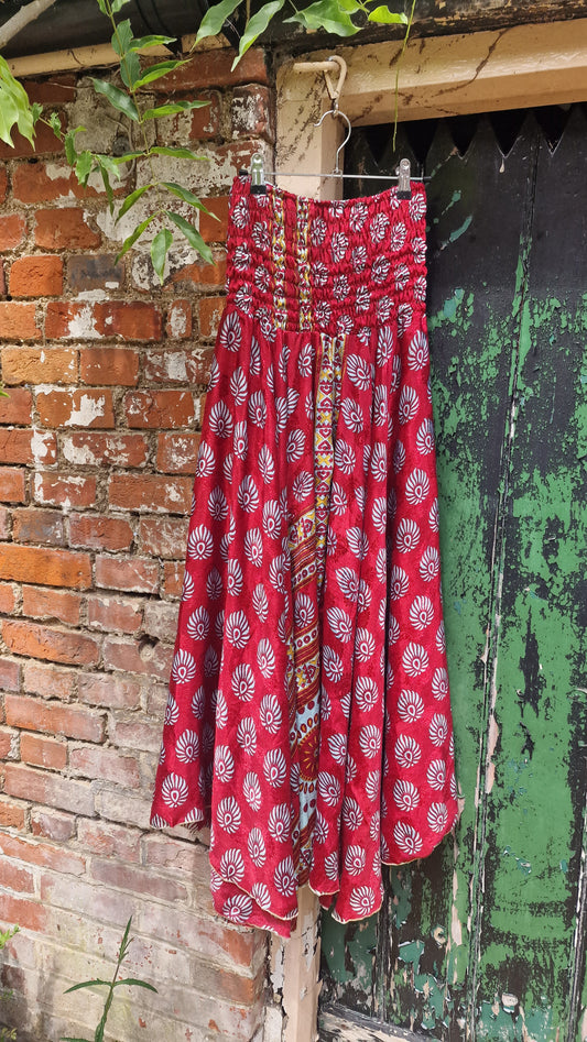 Red Tribal Recycled Sari palazzo trousers