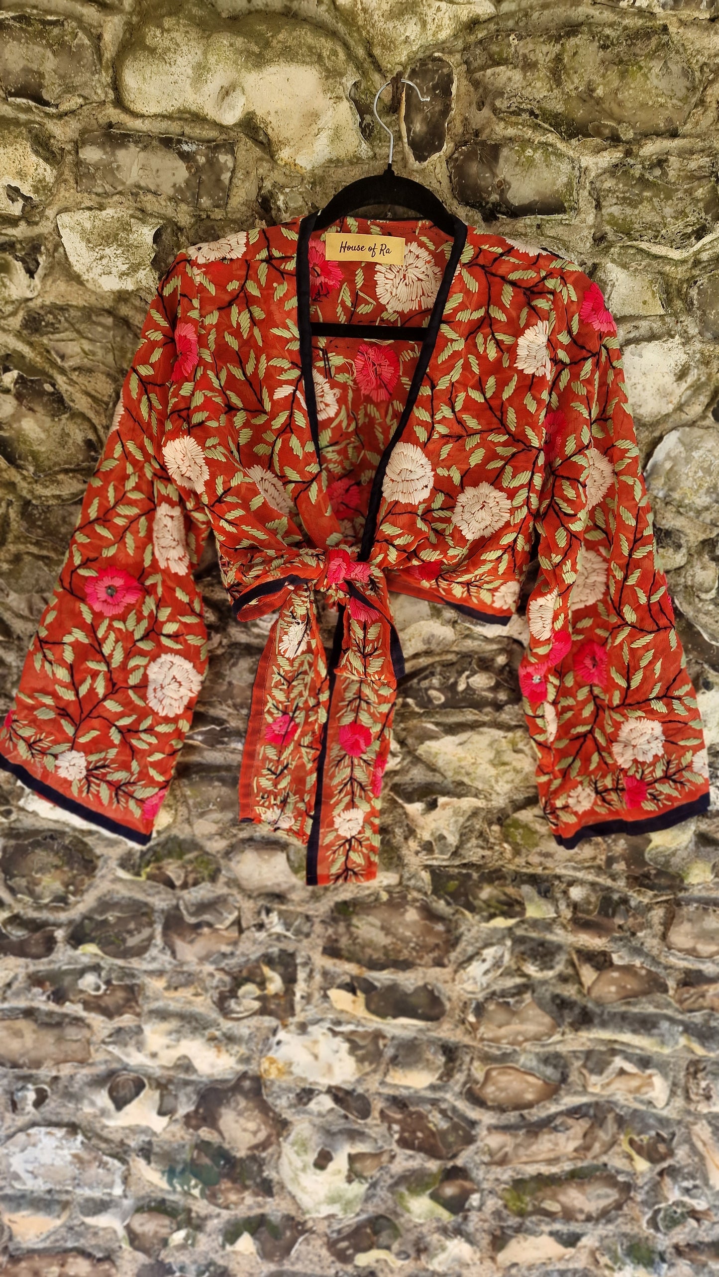 Embroidered Wrap Top - Orange