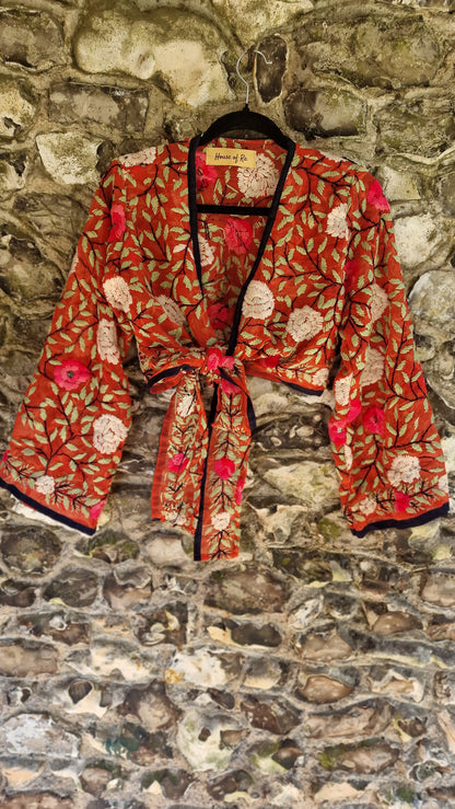 Embroidered Wrap Top - Orange