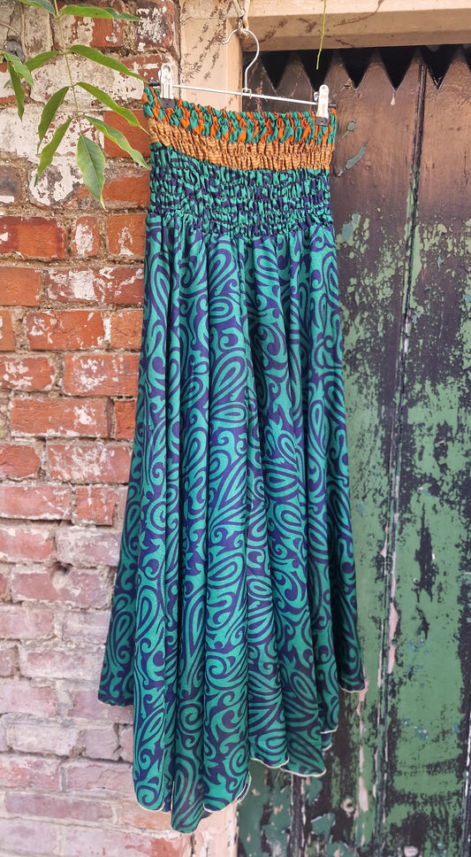 Blue/green Tribal Recycled Sari palazzo trousers