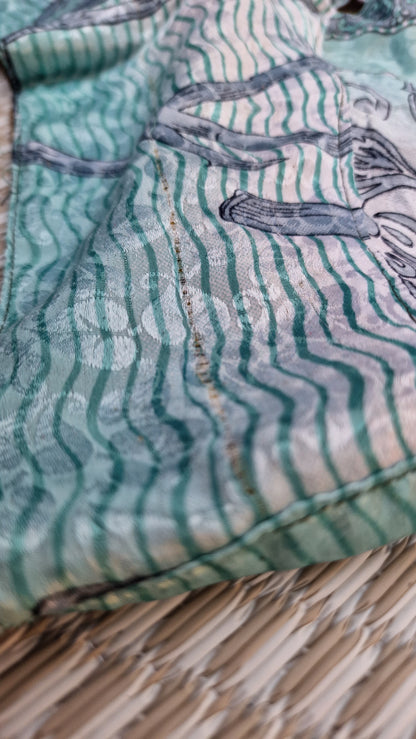 Reversible Sari wrap Top Yellow/light Blue