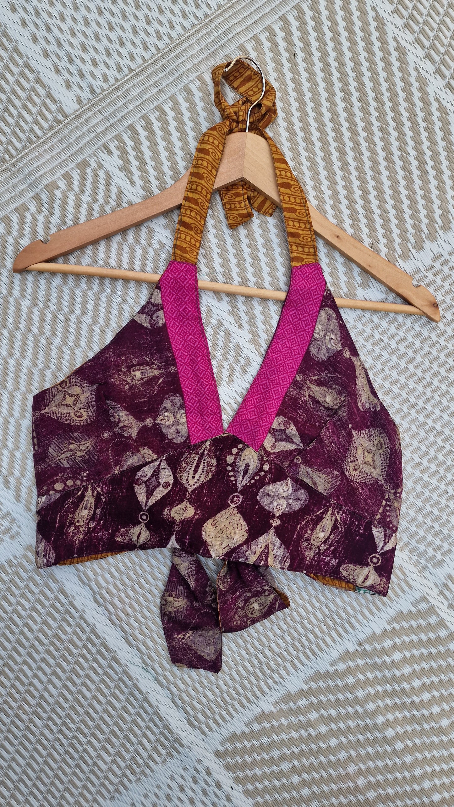 Reversible Sari wrap Top Deep Purple/Orange