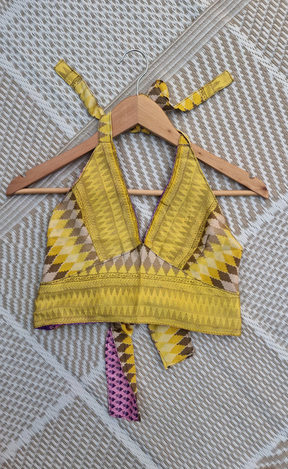 Reversible Sari wrap Top Purple/Yellow