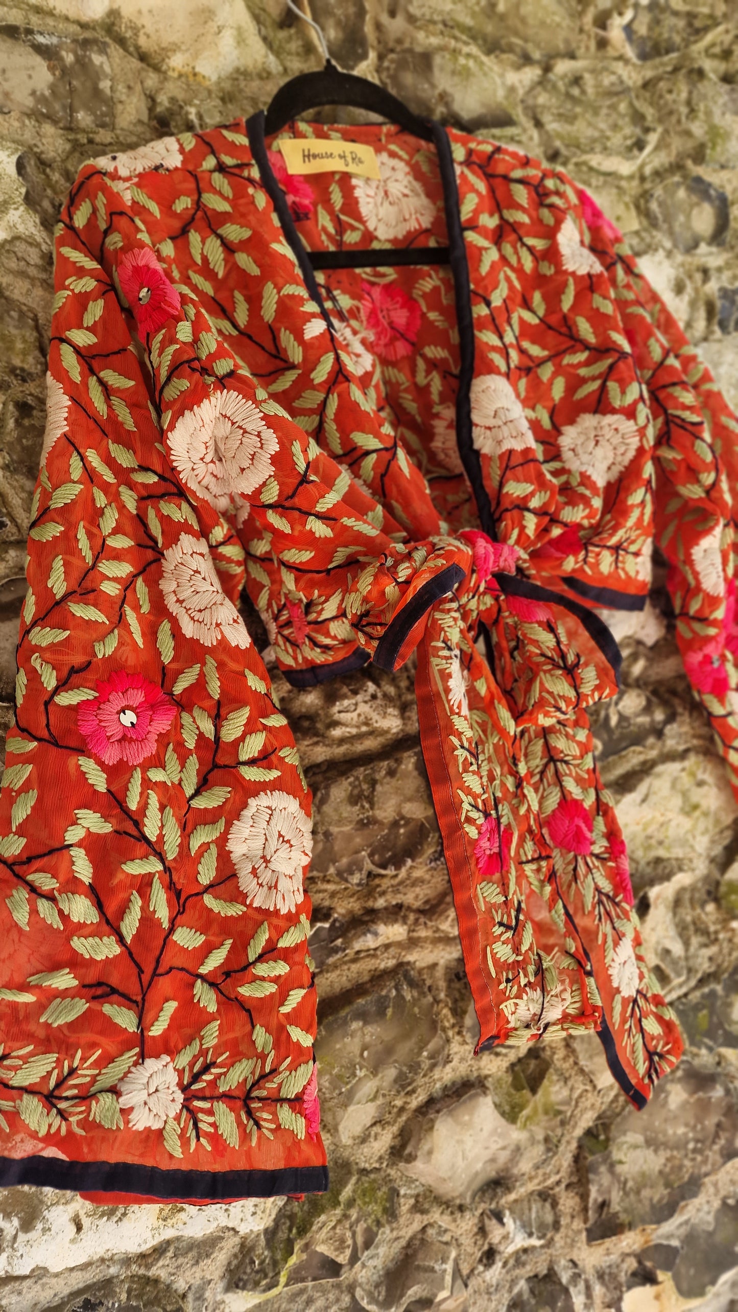 Embroidered Wrap Top - Orange