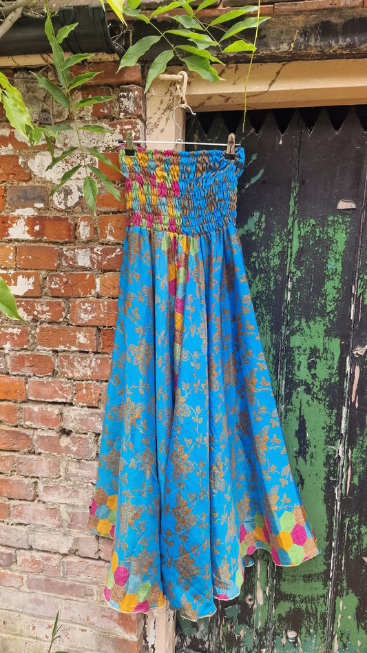 Blue/Gold leaf Recycled Sari palazzo trousers