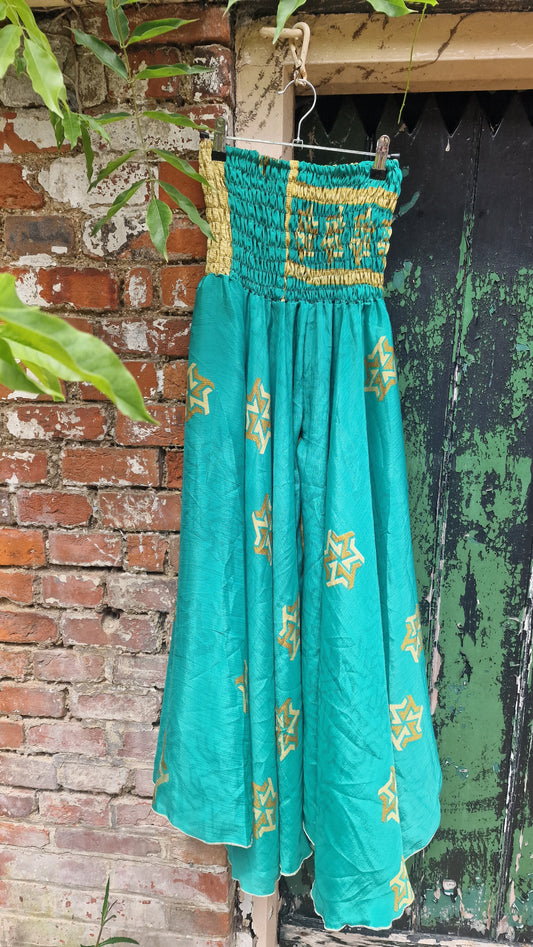 Green/Gold Recycled Sari palazzo trousers