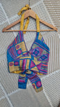 Reversible Sari wrap Top Blue/Yellow