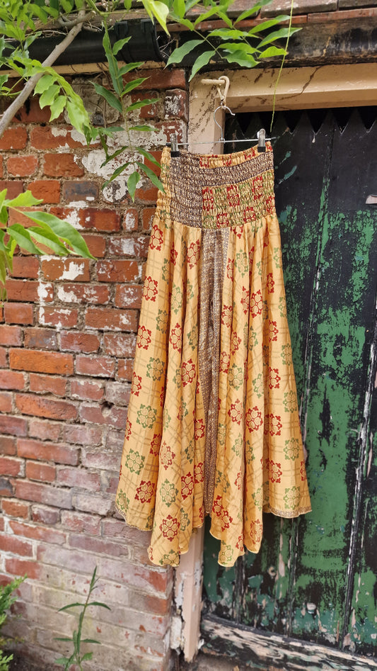 Gold red/green Recycled Sari palazzo trousers