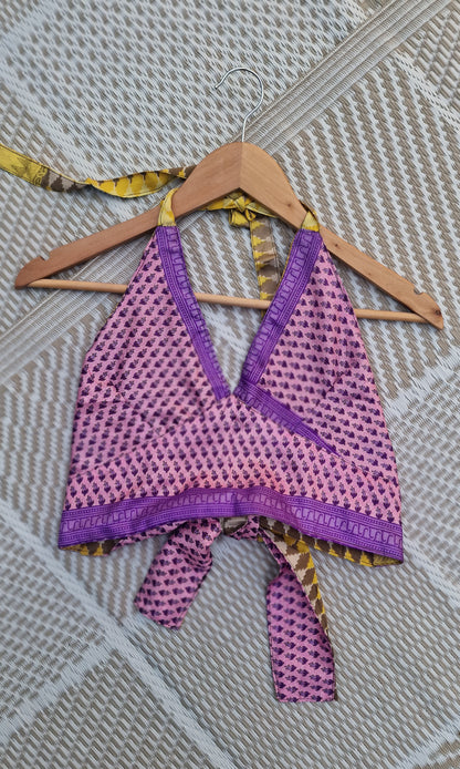 Reversible Sari wrap Top Purple/Yellow